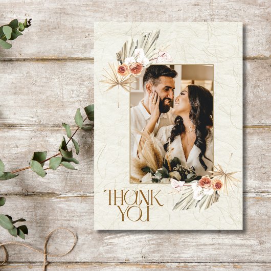 Boho Floral Photo Mariage Carte de remerciements