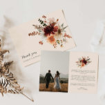 Boho Floral Photo Mariage Carte de remerciements<br><div class="desc">Express votre gratitude avec notre Carte de remerciements de Mariage de photos florales Boho Burgundy. Doté d'un beau design floral et d'un espace pour votre photo mariage préférée, cette carte allie charme boho et touche personnelle. Objets correspondants dans notre collection Automne Elégance Automne Floral Mariage Collection - Cava Party Design...</div>