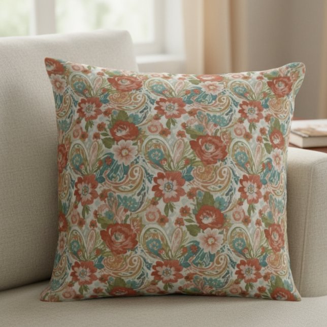 Boho Floral Pillow - Retro Paisley Design Kussen (Boho Floral Pillow - Retro Paisley Design)