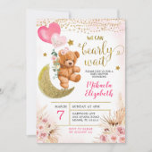 Boho Floral Pink Barly Wait Baby shower Invite Kaart (Voorkant)