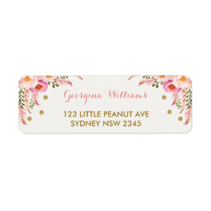 Boho Floral Pink Gold Baby shower Adres: Etiket