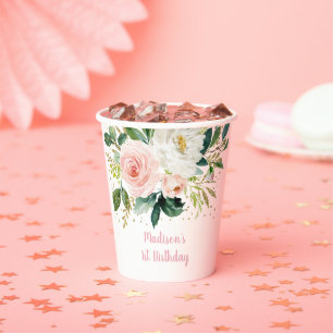 Boho Floral Pink Gold Birthday Papieren Bekers