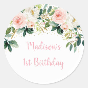 Boho Floral Pink Gold Birthday Ronde Sticker
