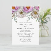 Boho Floral Pink & Off White Waterverf Wedding Kaart (Staand voorkant)