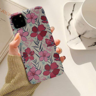 Boho Floral Pink & Red Pattern iPhone 13 Hoesje
