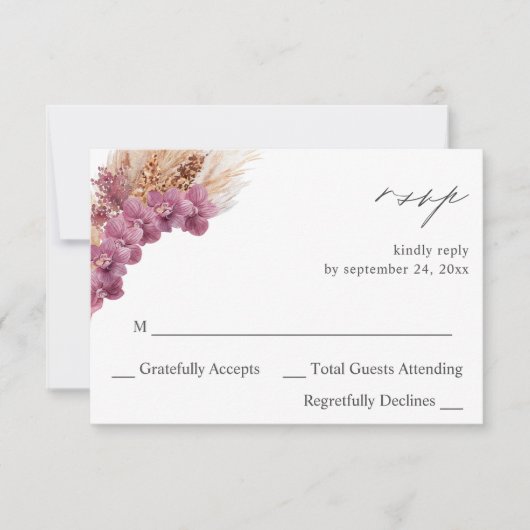 Boho floral pourpre no Repas RSVP (Devant)