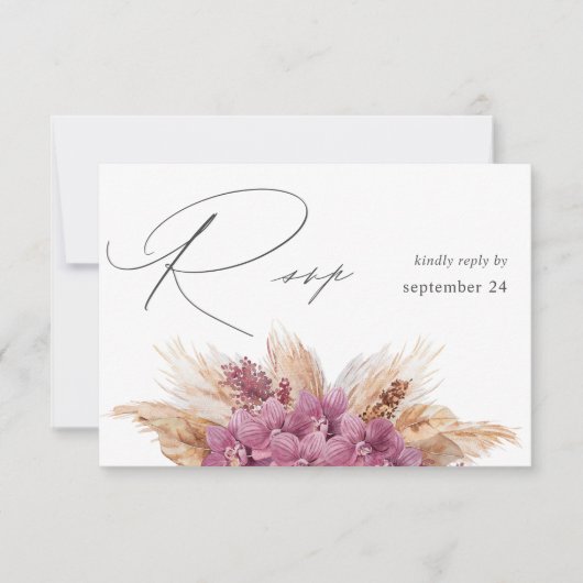 Boho Floral pourpre w Repas RSVP (Devant)