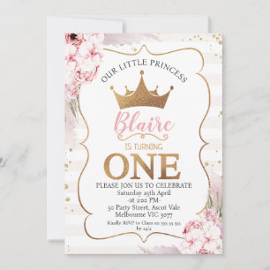 Boho Floral Prinses Kroon 1e Verjaardag Uitnodigin Kaart