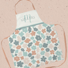Boho Floral Print Monogram Familienaam Schort