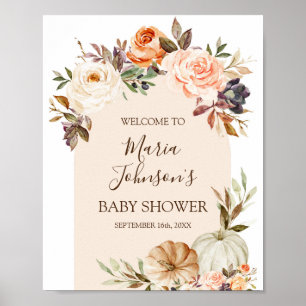 Boho Floral Pumpkin Baby shower Girl Welkomstteken Poster