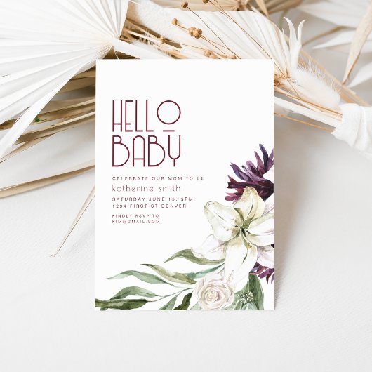 Boho Floral Purple & Lily Baby shower Invitation