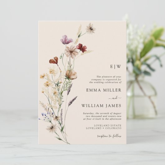 Boho Floral QR Code Wedding Kaart (Staand voorkant)