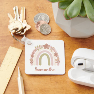 Boho Floral Rainbow gepersonaliseerd Sleutelhanger