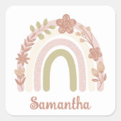  Boho Floral Rainbow gepersonaliseerd Vierkante Sticker (Voorkant)