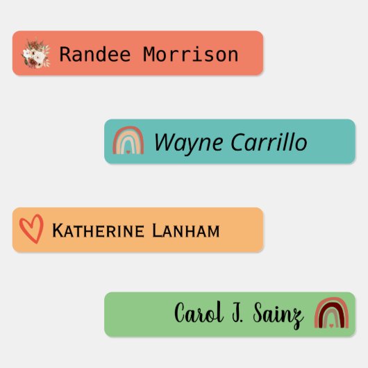 Boho Floral Rainbow Nom personnalisé Étiquettes (Groupe)