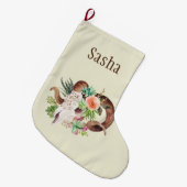 Boho Floral Ram Skull Speciaal Grote Kerstsok (Voorkant (Hangend))