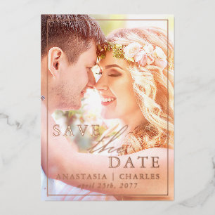 Boho Floral Real Foil Photo Enregistrer La Carte D