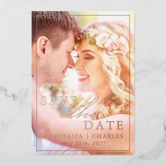 Boho Floral Real Folie Photo Save the Date Kaart (Voorkant)