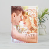 Boho Floral Real Folie Photo Save the Date Kaart (Staand Voorkant)