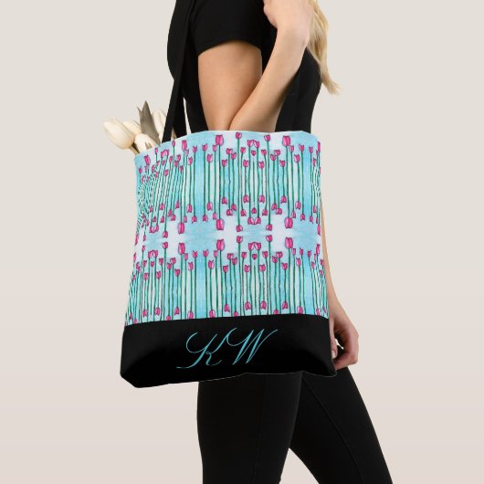 Boho Floral Retro Sac fourre-tout Monogramme (De près)