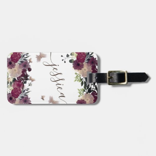Boho floral romantic script butterfly bagagelabel (Voorkant horizontaal)
