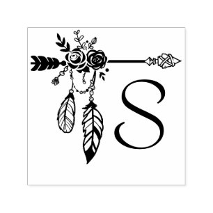 Boho Floral Roos Arrow Monogram Initiaal Zelfinktende Stempel