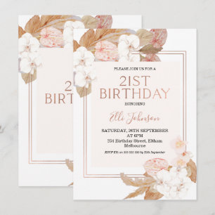Boho Floral Roos Gold 21e verjaardag Uitnodiging