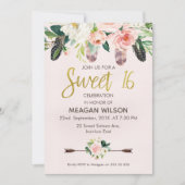 Boho floral rose 16e anniversaire Invitation (Devant)