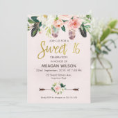 Boho floral rose 16e anniversaire Invitation (Debout devant)