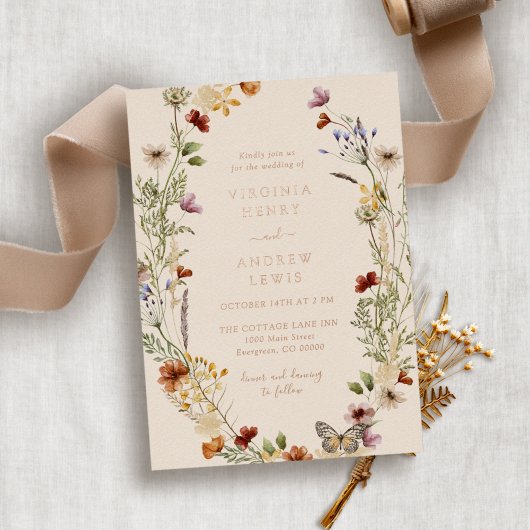 Boho Floral Rose Gold Mariage Foil Invitation