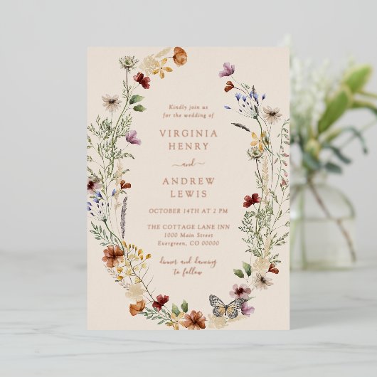 Boho Floral Rose Gold Mariage Foil Invitation (Debout devant)