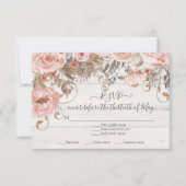 Boho Floral Rose Rose Rustique Bois Réponse RSVP (Devant)