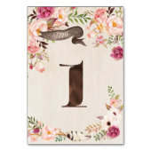 Boho Floral Rustic Mariage Numéro de table Carte (Dos)