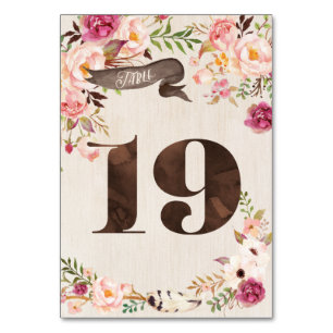 Boho Floral Rustic Mariage Numéro de table Carte 1