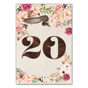 Boho Floral Rustic Mariage Numéro de table Carte 2