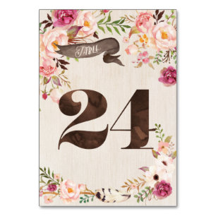 Boho Floral Rustic Mariage Numéro de table Carte 2