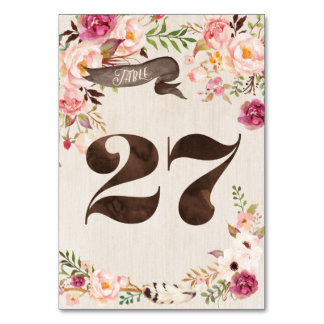 Boho Floral Rustic Mariage Numéro de table Carte 2