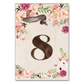 Boho Floral Rustic Mariage Numéro de tableau Carte (Dos)