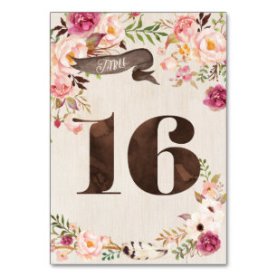 Boho Floral Rustic Mariage Numéro de tableau Carte