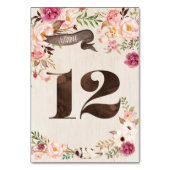 Boho Floral Rustic Mariage Numéro de tableau Carte (Dos)