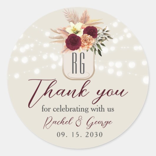 Boho Floral rustieke bruiloft dank u Ronde Sticker (Voorkant)