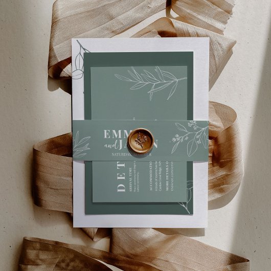 Boho Floral Sage Green Invitation Belly Band Uitnodigingen Wikkel