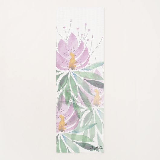 Boho Floral Schattige roze groen gepersonaliseerd Yogamat (Voorkant)