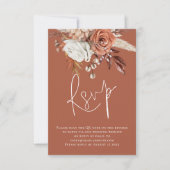 Boho Floral Script QR Code Terracotta Wedding RSVP Kaartje (Voorkant)