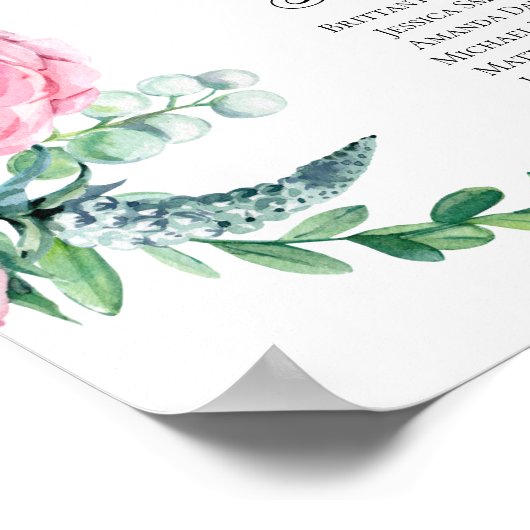 Boho floral seating chart print. Bohemiaanse bruil Poster (Hoek)