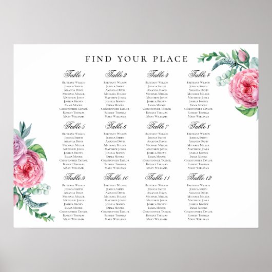 Boho floral seating chart print. Bohemiaanse bruil Poster (Voorkant)