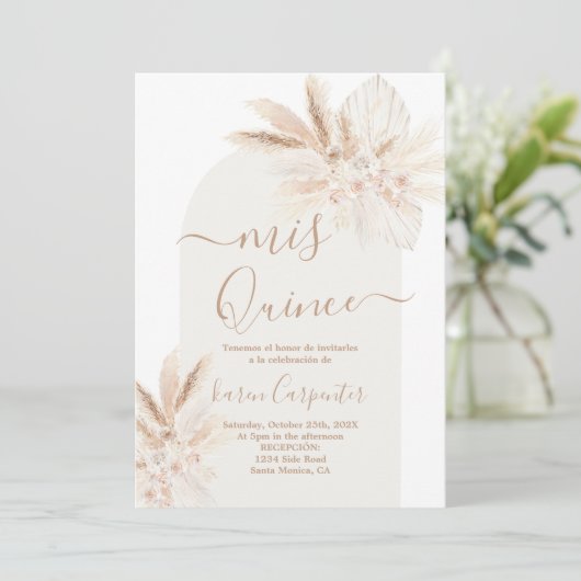 Boho floral séché Quinceanera Invitation (Debout devant)