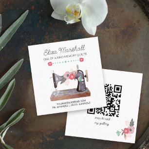 Boho Floral  Sewing Machine en QR Code Vierkante Visitekaartje