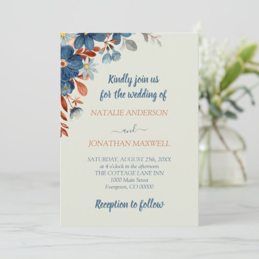 Boho Floral Silver Faire-part de mariage (Debout devant)