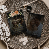 Boho Floral Sinaasappel en Blush Pink Fotobruiloft Folie Uitnodiging